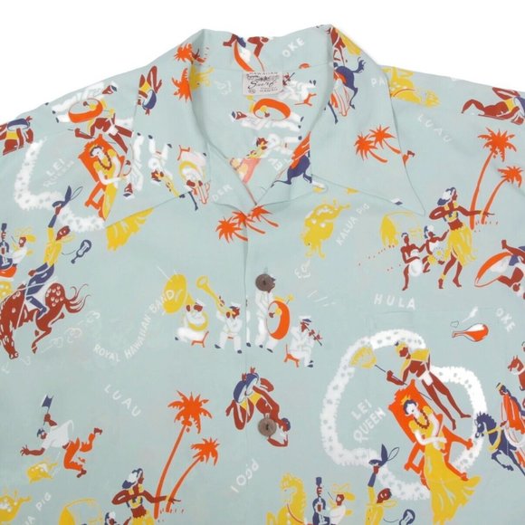 SUN SURF Special Edition Lei Queen Luau Cowboy Blue Rayon Shirt Japan sz XXL 615 - Picture 2 of 6